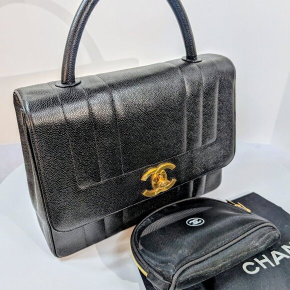 Chanel Vintage Black Caviar Mademoiselle Kelly Top Handle Flap Bag - Picture 15 of 16